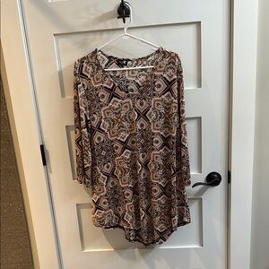 Brown and Cream Asymmetrical 3/4 Sleeve Tunic